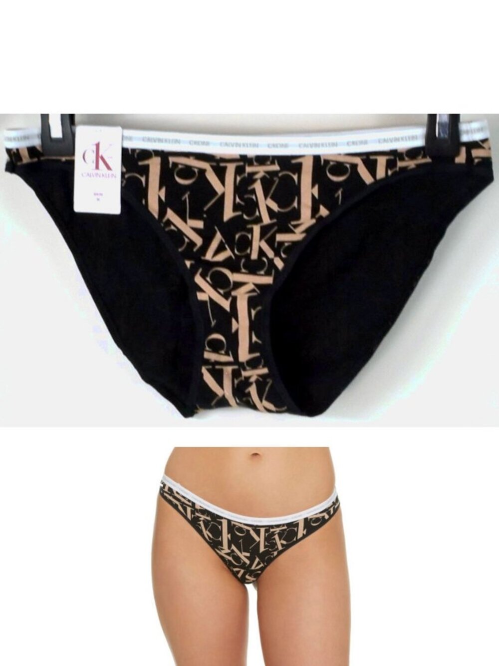 Calvin Klein CK One Cotton Print Bikini Black Logo Break 004 Size L New QD3785